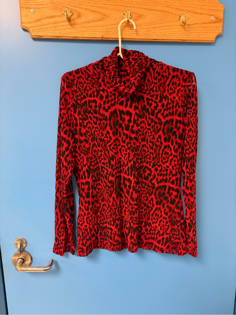 INC International Concepts Red and Black Leopard Print Long Sleeve Top